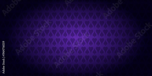 Hearts and Spades suits silhouette on bright purple gradient background. Banner with playing card suits pattern. Vector illustration