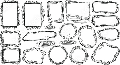 Collection of hand drawn irregular and rectangular frame shapes in black and white