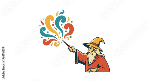 Wizard casting colorful magic vector illustration