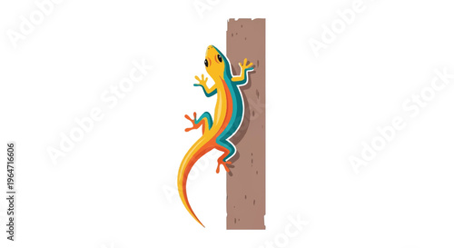Colorful lizard clinging to a textured surface isolated on white background