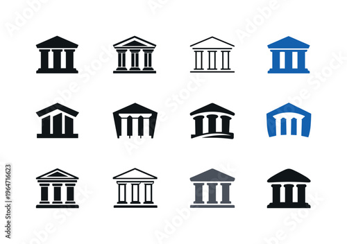 Civic engagement. Icon set. Set Logo of Civic engagement: civic building columns. harmonious logo variations of the same emblematic concept, each