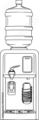 modern water dispenser with built-in filtration system and reusable bottles illustration