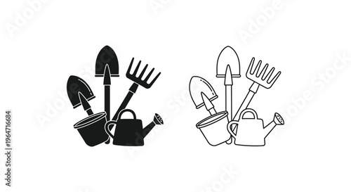 Gardening tools icons black and white Vector