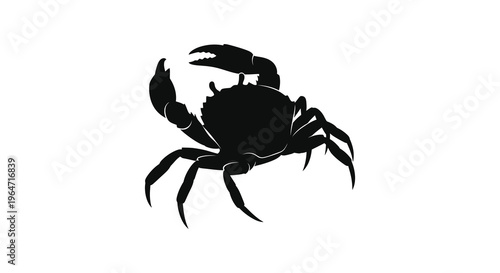 A striking black silhouette portrays a crab with detailed claws and legs against a plain white background silhouette high quality professional