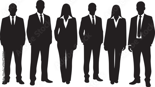 Professional business team silhouettes in modern office setting, minimalist corporate concept