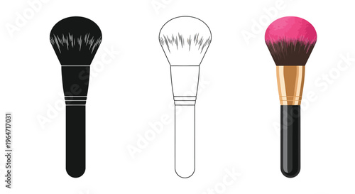 Three makeup brushes displayed black outline and pink variations