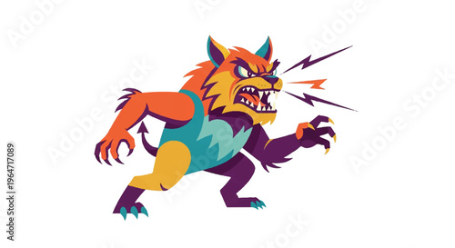 Stylized cartoon beast character with angry expression illustration
