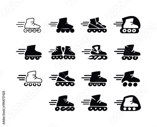 family roller skating day. Icon set. Set Logo of family roller skating day: roller skates with motion lines. harmonious logo variations of the same emblematic