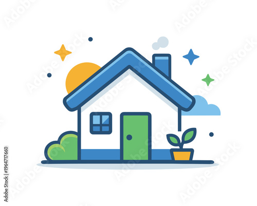 No-buy challenge lifestyle reset illustrated with a tidy home icon and small stars replacing shopping symbols, suggesting clarity calm and freedom from excess