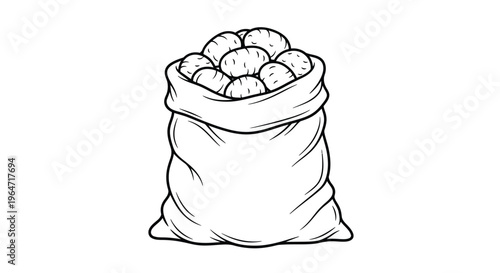 A full sack of potatoes depicted in a striking black silhouette