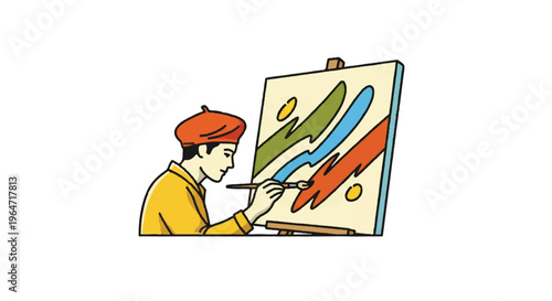 Artist painting on easel colorful abstract art concept