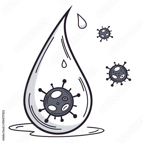 Water droplet with virus particles floating microorganism pathogen biology