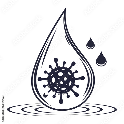 Large water droplet with virus and ripples microorganism pathogen biology