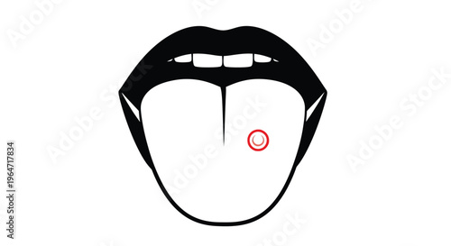 Open mouth with tongue and piercing a striking black silhouette