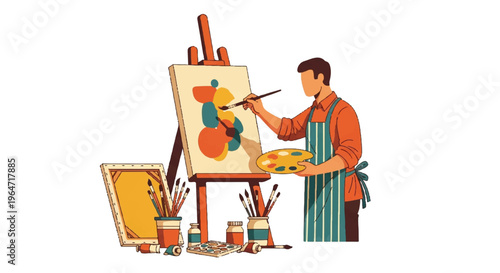 Artist painting on easel colorful abstract artwork creative process