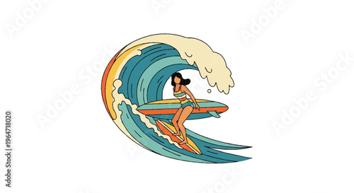 Woman surfing on a wave vector illustration isolated on white