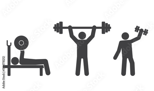 Gym training and weightlifting vector icons set
