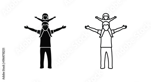 Father and son illustration in black and white Vector