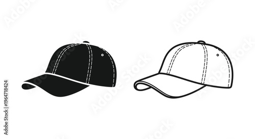 Black and white baseball caps illustration Vector