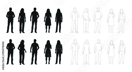 Diverse group of people depicted in a flat black silhouette