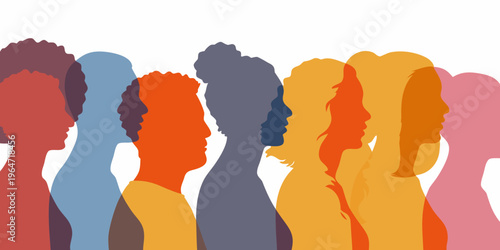 Diverse group of people represented as colorful silhouette profiles