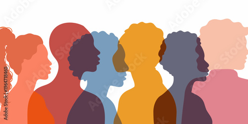 Diverse group of people represented by colorful overlapping silhouette profiles