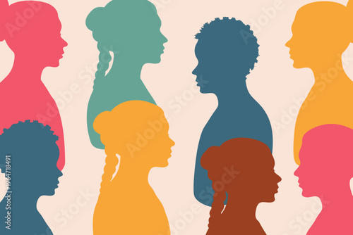 Diverse group of people represented by colorful silhouette profiles