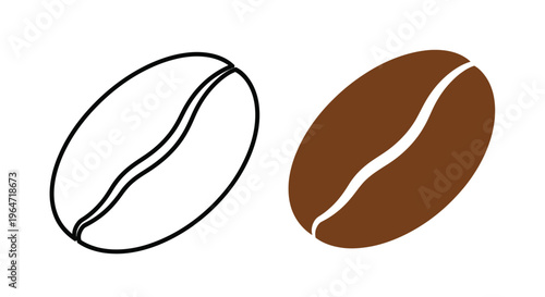 Two coffee beans one outlined and one colored a simple silhouette