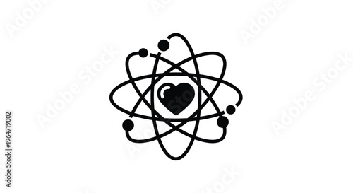 Atomic structure with a heart center a striking black silhouette