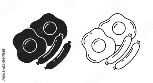 Breakfast foods including eggs and sausage in a striking silhouette