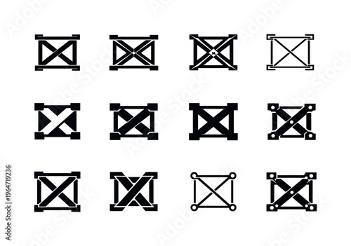 scaffolding. Icon set. Set Logo of scaffolding: cross-brace X frame. harmonious logo variations of the same emblematic concept, each with different artistic