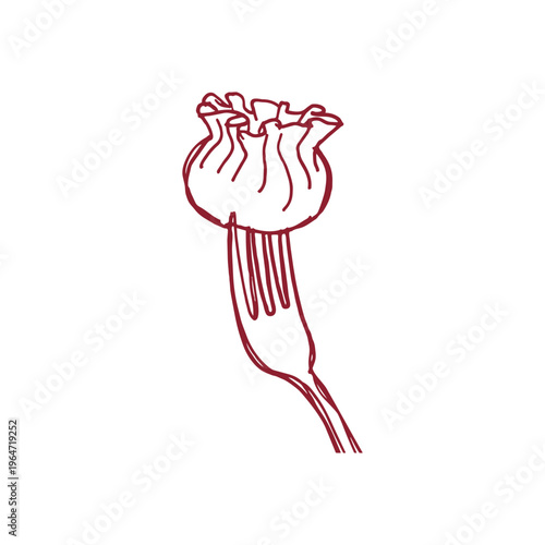 A minimalist hand-drawn illustration of a ravioli delicately placed on a fork, highlighting the art of pasta in a clean and simple style.