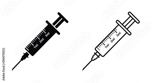 Two medical syringes displayed in contrasting black and white silhouette