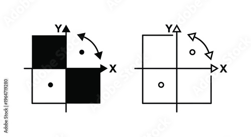 Geometric shapes and coordinate axes in a stark black and white silhouette