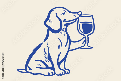 A beagle dog enjoys a glass of red wine in this illustration