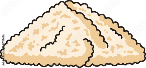 Cartoon illustration of a large fluffy pile of popcorn with dark kernels
