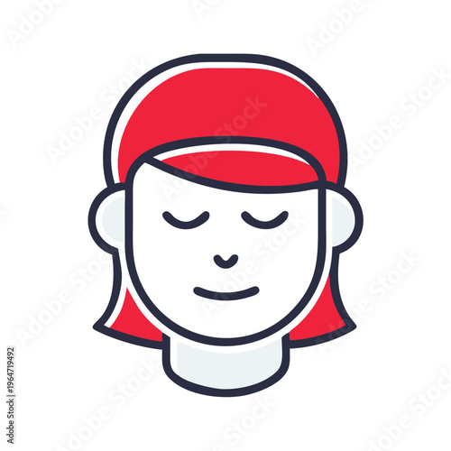 Minimalist Female Character Face Icon with Calm Expression for Mental Health Awareness and Yoga Day