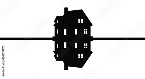 A stark mirrored house design with a dividing line silhouette