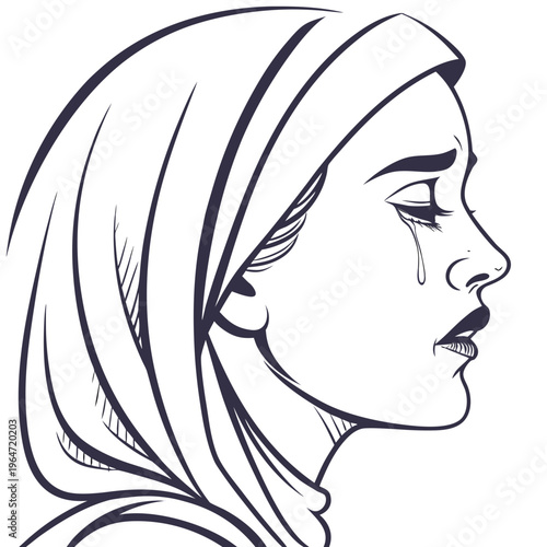 Crying woman with headscarf tears sorrowful