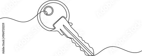 Single line metal key drawing representing house security and access art