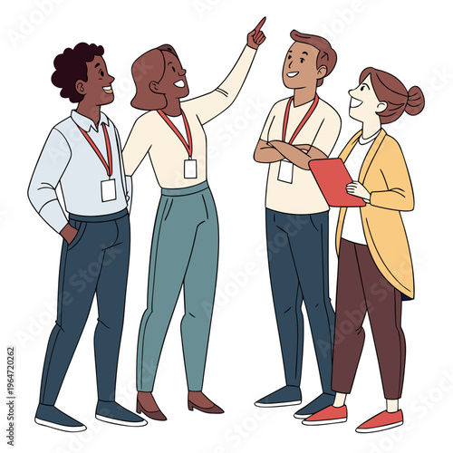 Group of people talking and pointing discussing