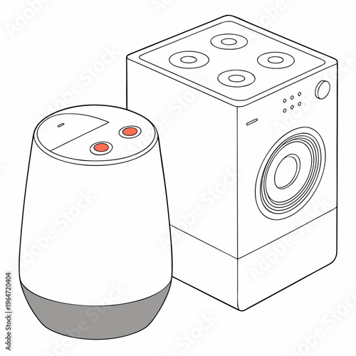 Smart speaker and washing machine cartoon appliances technology