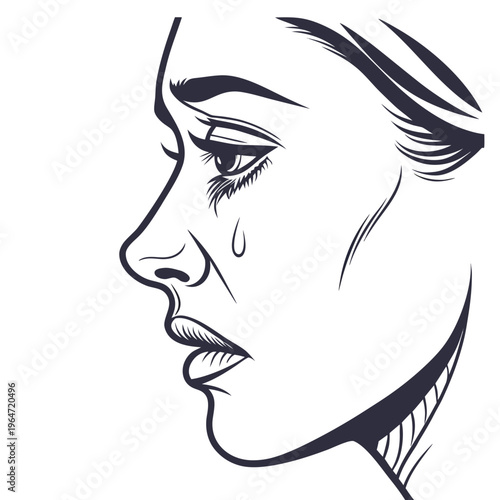 Black and white of a crying woman's face in profile sadness