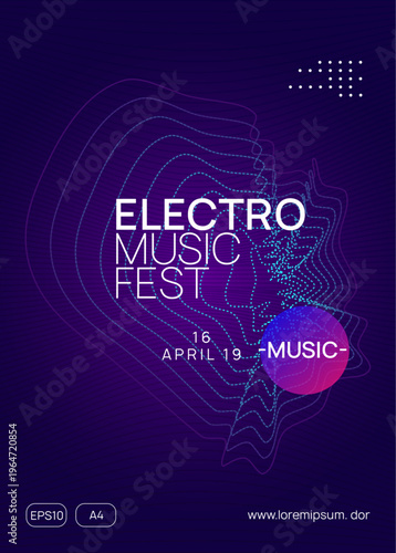Discotheque Design. Party Trance Graphic. Violet Sound Set. Electronic Radio Invitation. Festival Vector. Dance Poster. Blue Night Club Background. Pink Discotheque Design