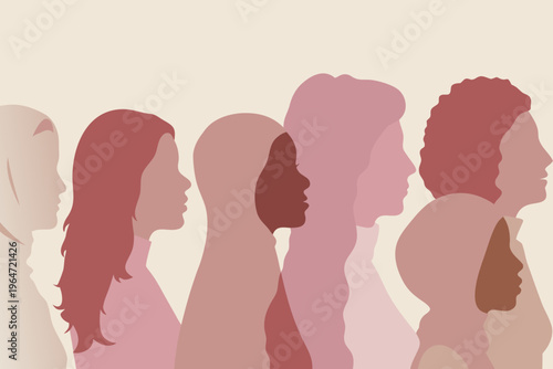 Diverse group of women in profile against a neutral background