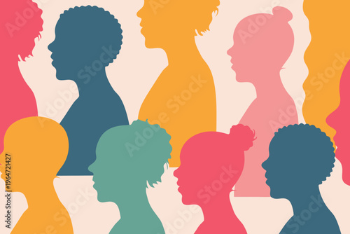 Diverse group of people represented by colorful profile silhouettes