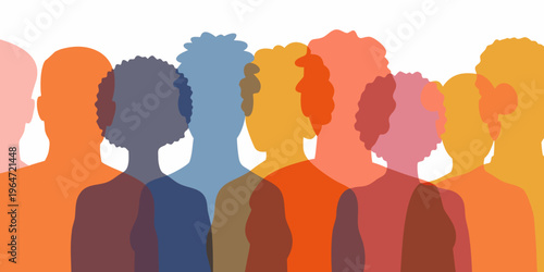 Fotografía Diverse group of people represented by colorful overlapping silhouettes