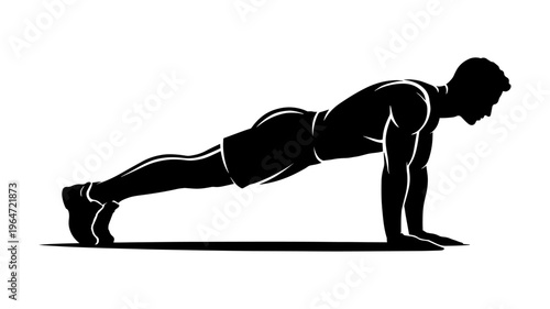 Man performing push-up exercise silhouette representing strength training, fitness routine, home workout, bodyweight exercise, and healthy lifestyle.