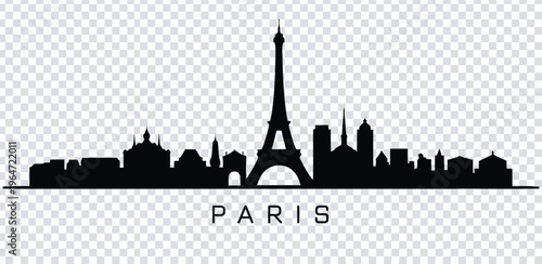 Vector illustration black silhouette of paris city skyline with eiffel tower