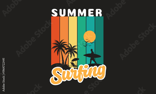 Summer Surfing Retro T-Shirt Design